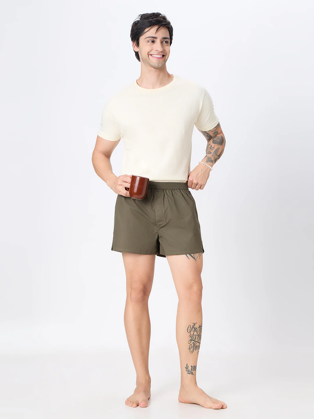 Solid Olive & Beige Slub Textured Boxers - Image 9