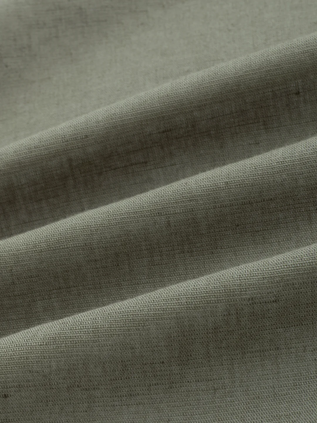 Solid Olive Stand Collar Linen Blend Oversized Shirt - Image 3