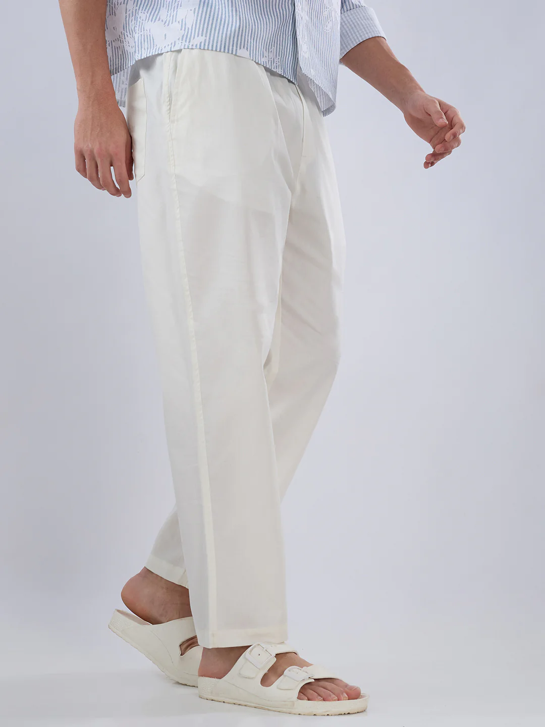 Solid Pastel Cream Tapered Trousers - Image 6