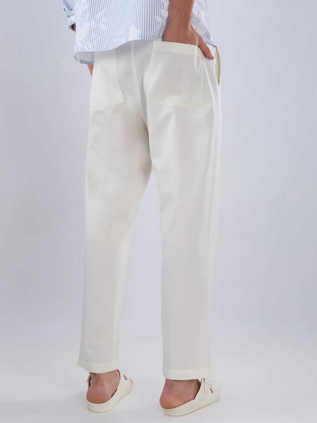 Solid Pastel Cream Tapered Trousers - Image 7