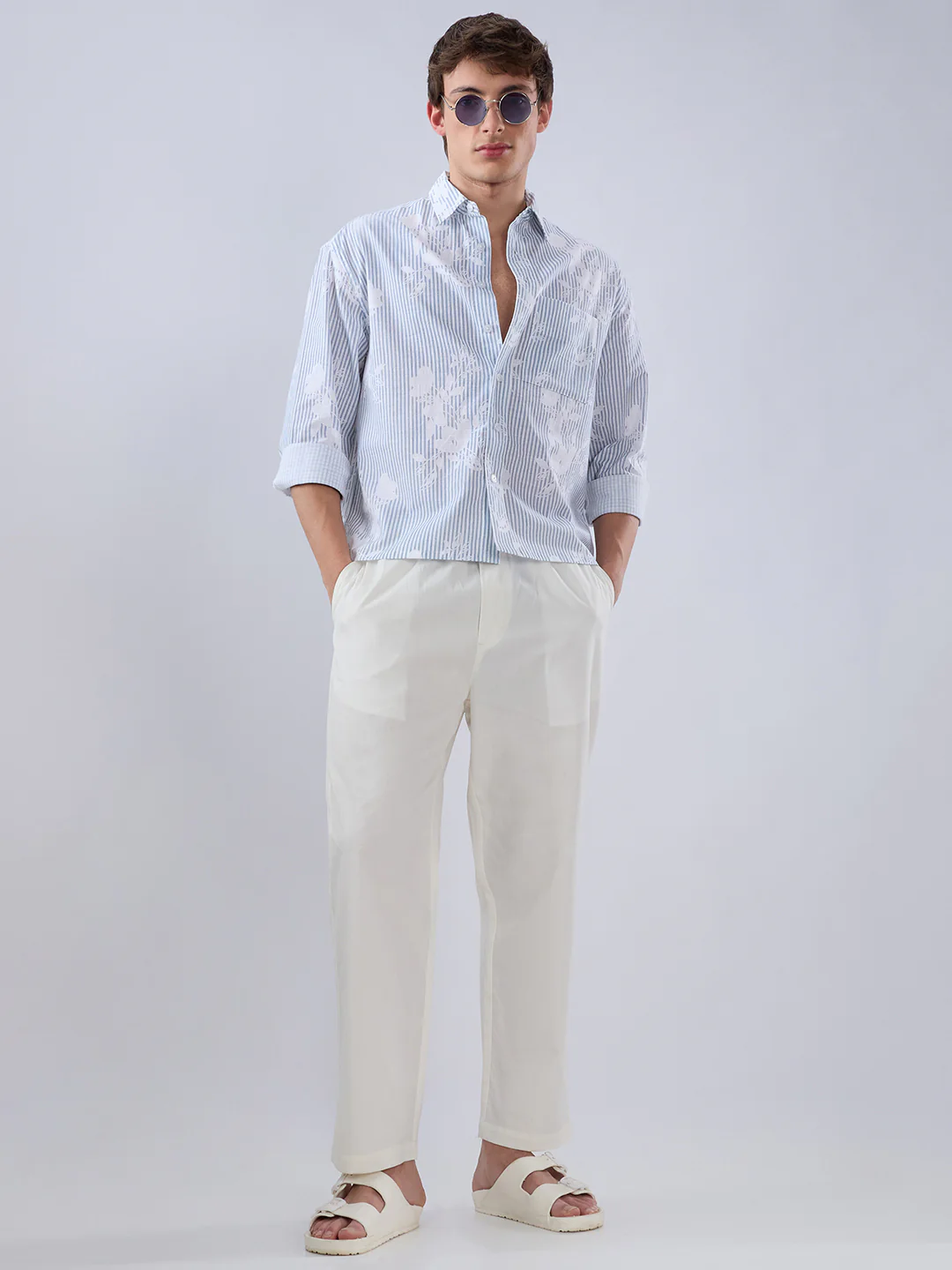 Solid Pastel Cream Tapered Trousers - Image 8