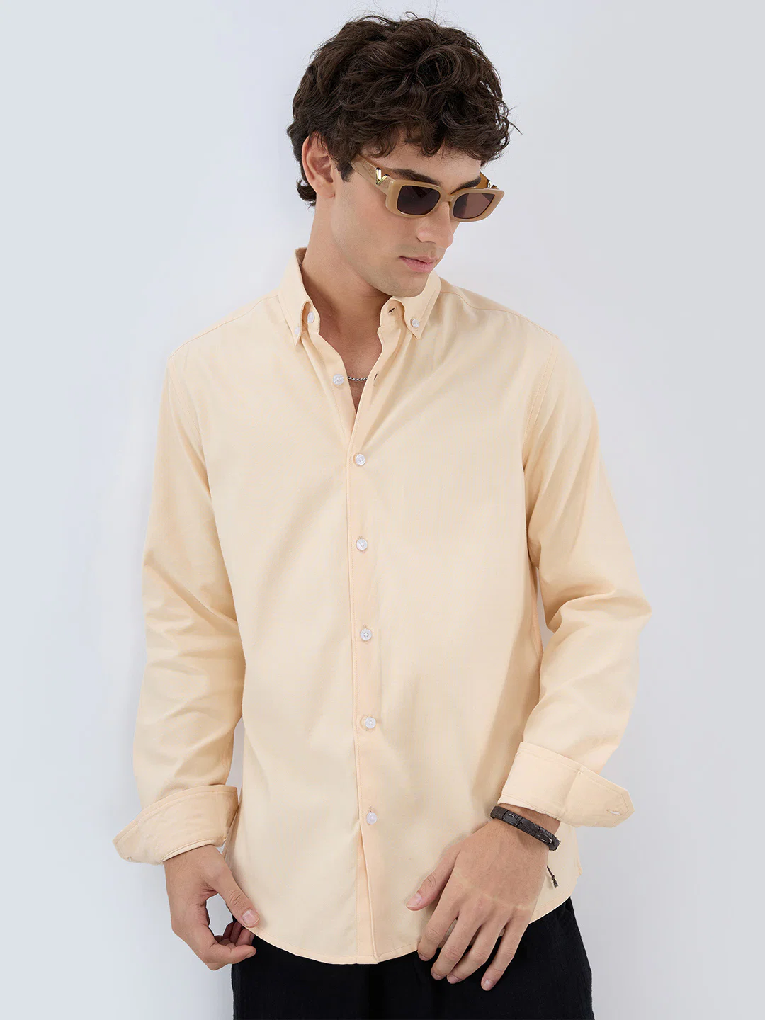 Solid Peach Smooth Finish Oxford Shirt - Image 2