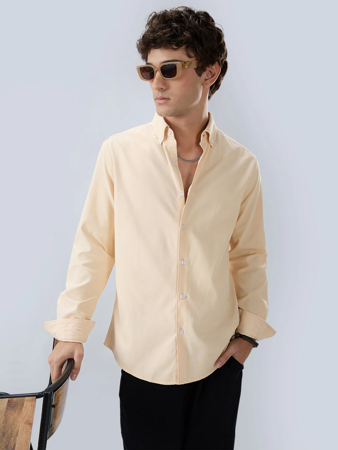 Solid Peach Smooth Finish Oxford Shirt - Image 4