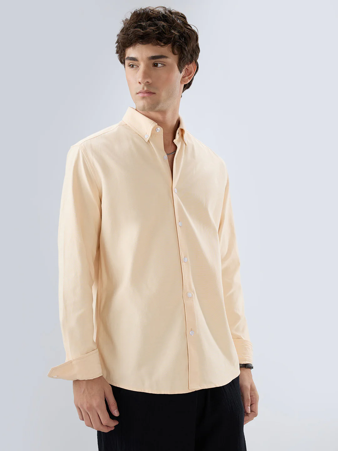 Solid Peach Smooth Finish Oxford Shirt - Image 5