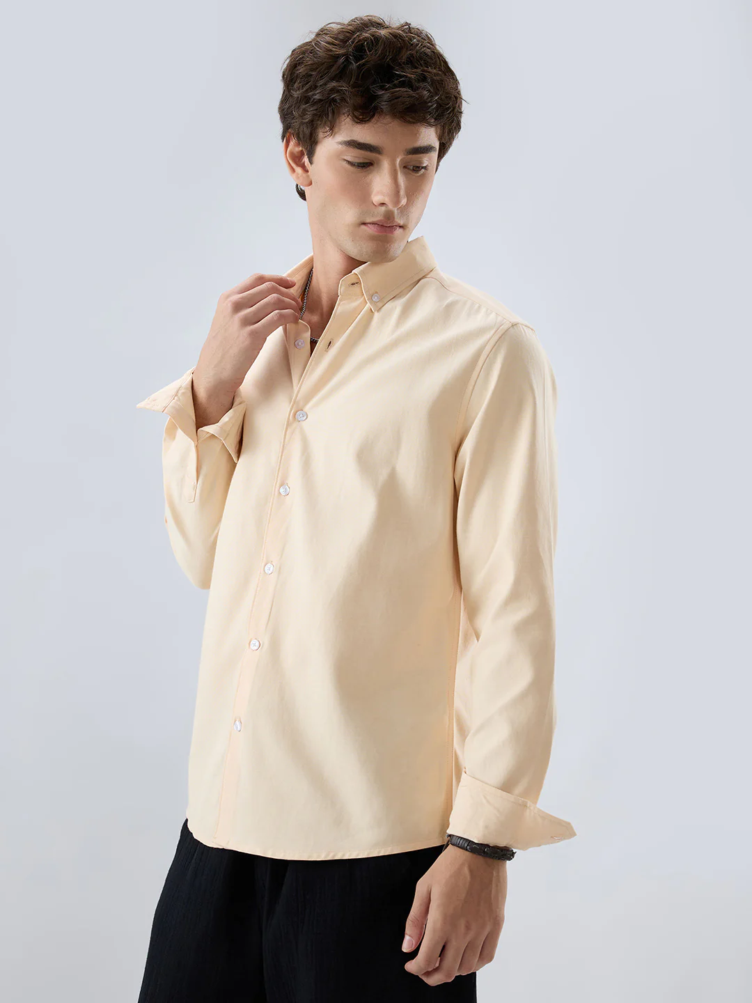 Solid Peach Smooth Finish Oxford Shirt - Image 6