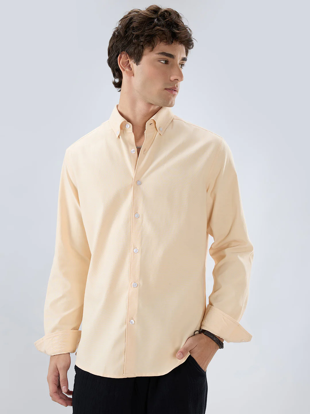 Solid Peach Smooth Finish Oxford Shirt - Image 7