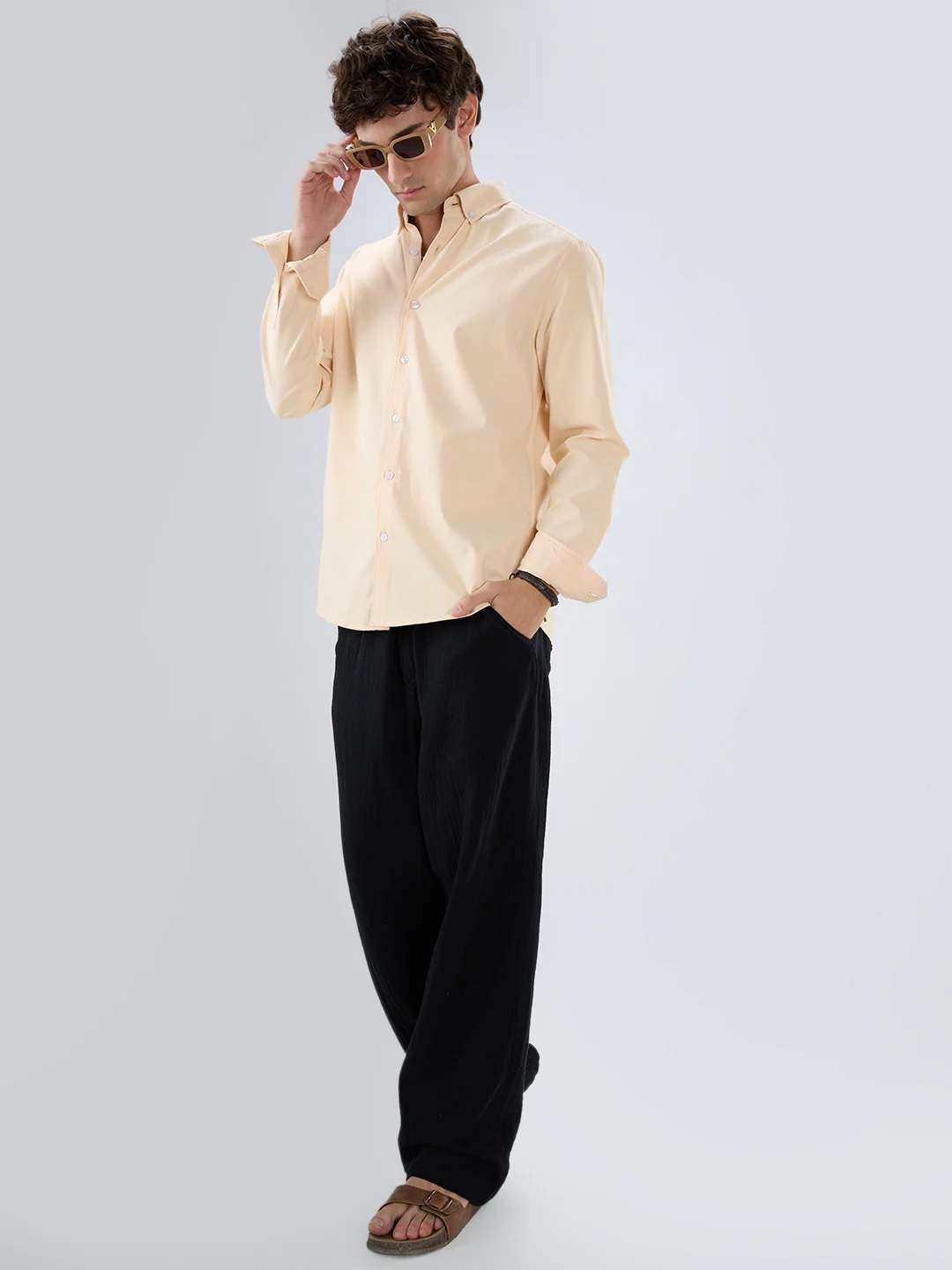 Solid Peach Smooth Finish Oxford Shirt - Image 9