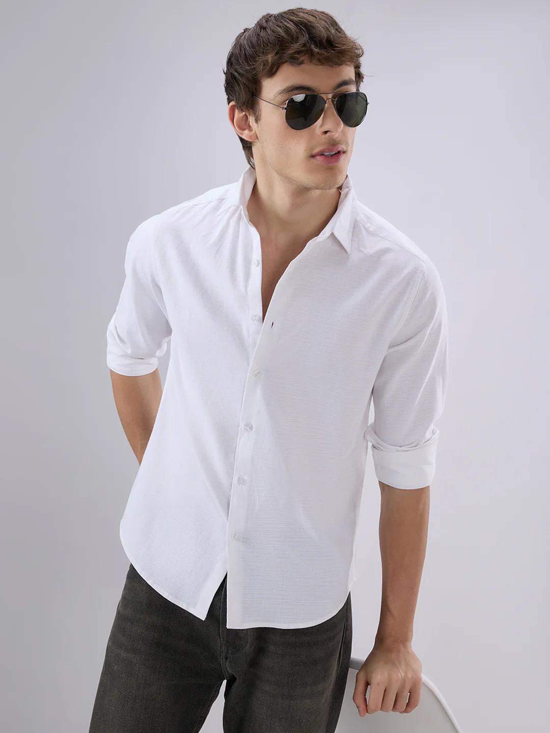 Pearl White Textured Everyday Shirt - Image 4