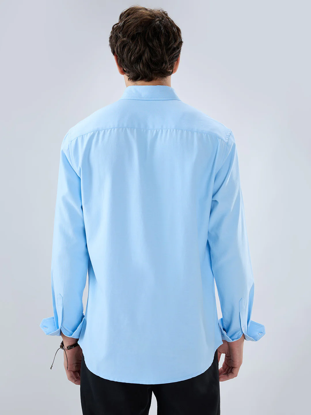 Solid Sky Blue Smooth Finish Oxford Shirt - Image 7
