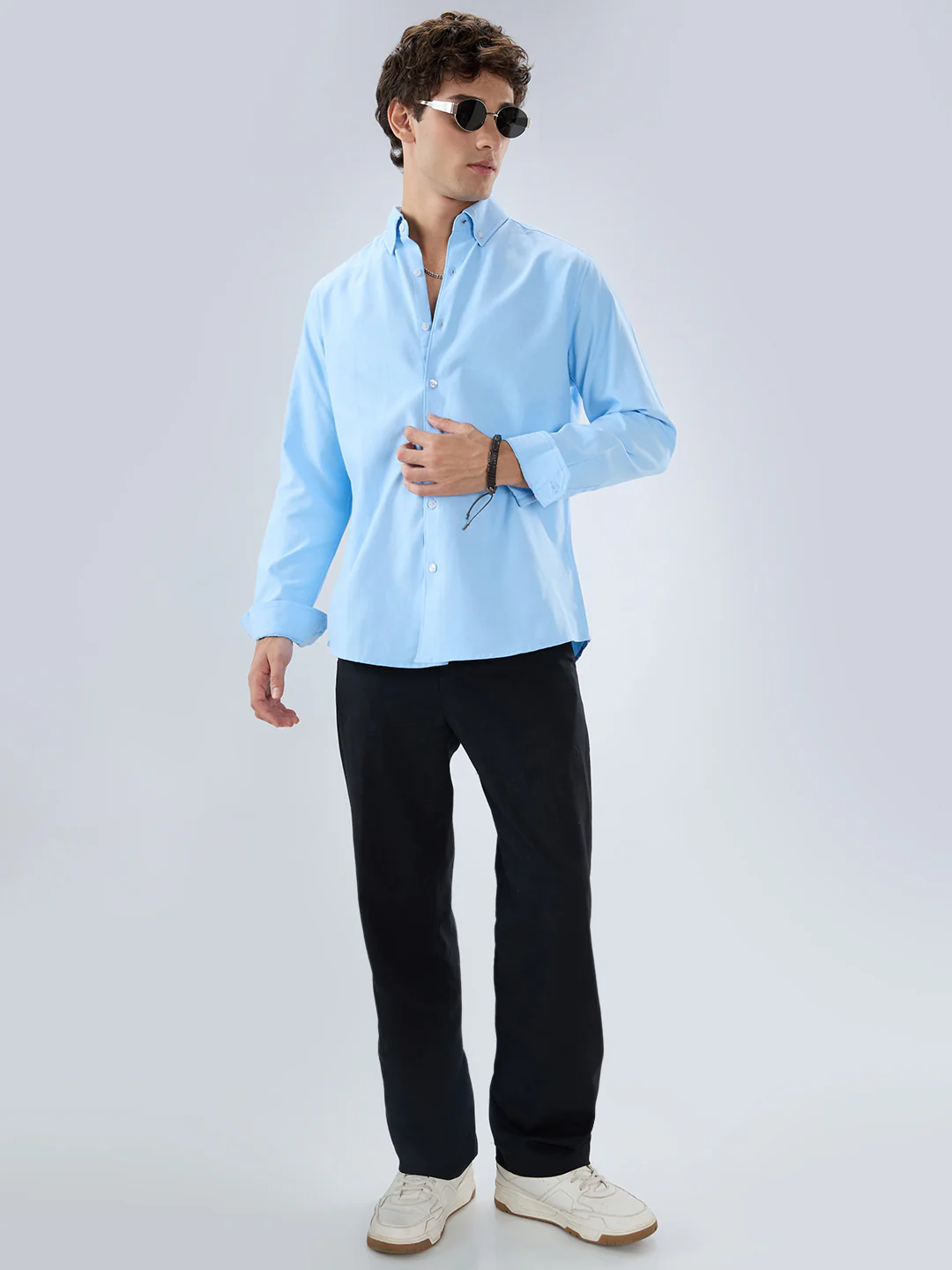 Solid Sky Blue Smooth Finish Oxford Shirt - Image 8