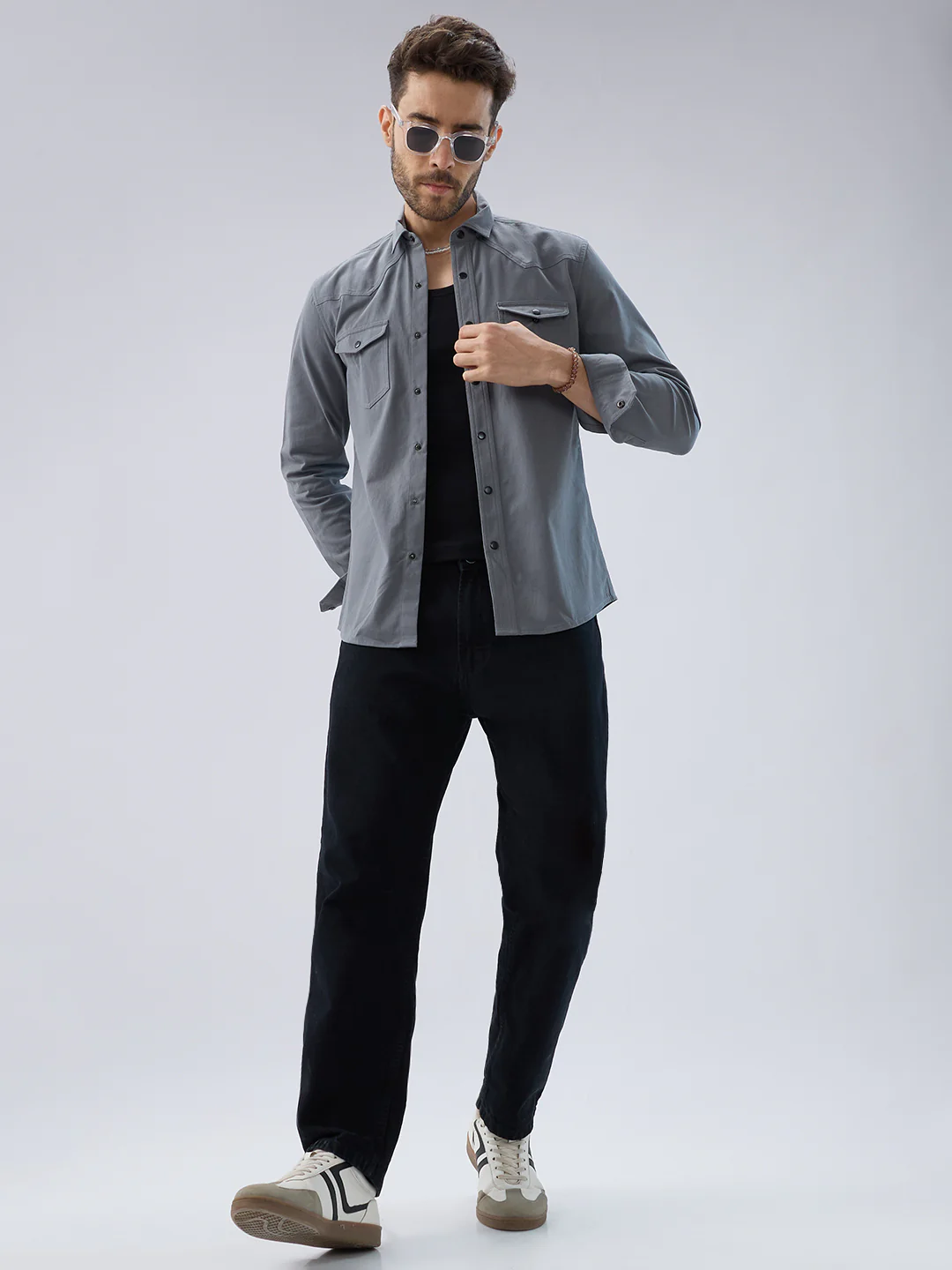 Solid Slate Grey Double Pocket Overshirt - Image 7