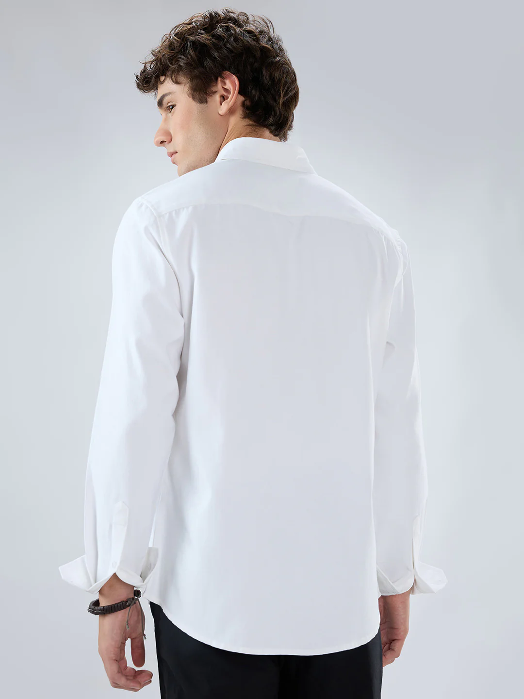 Solid Snow White Oxford Button down Collar Shirt - Image 6