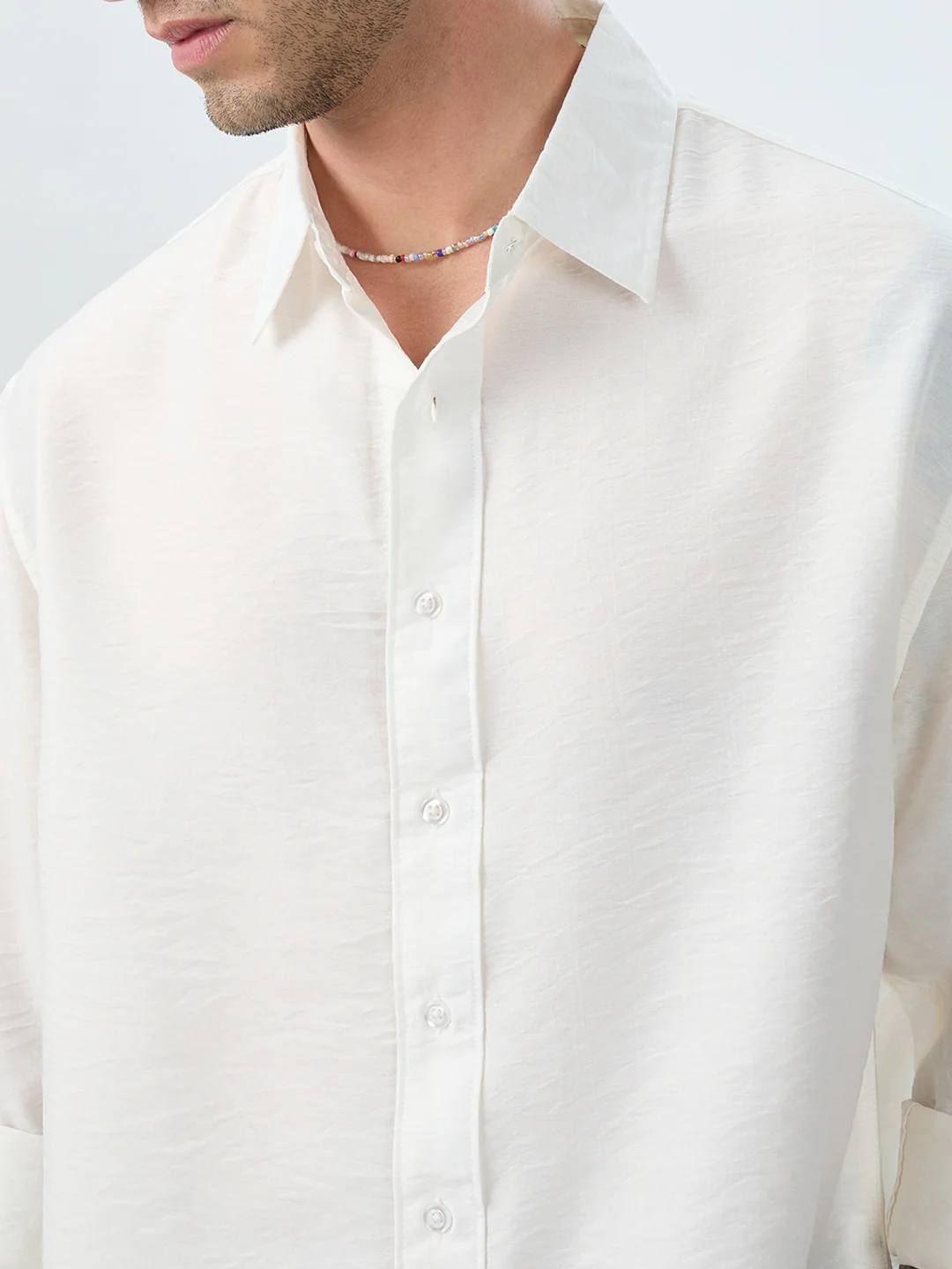 Solid White Crinkled Boxy Fit Crop Shirt - Image 3
