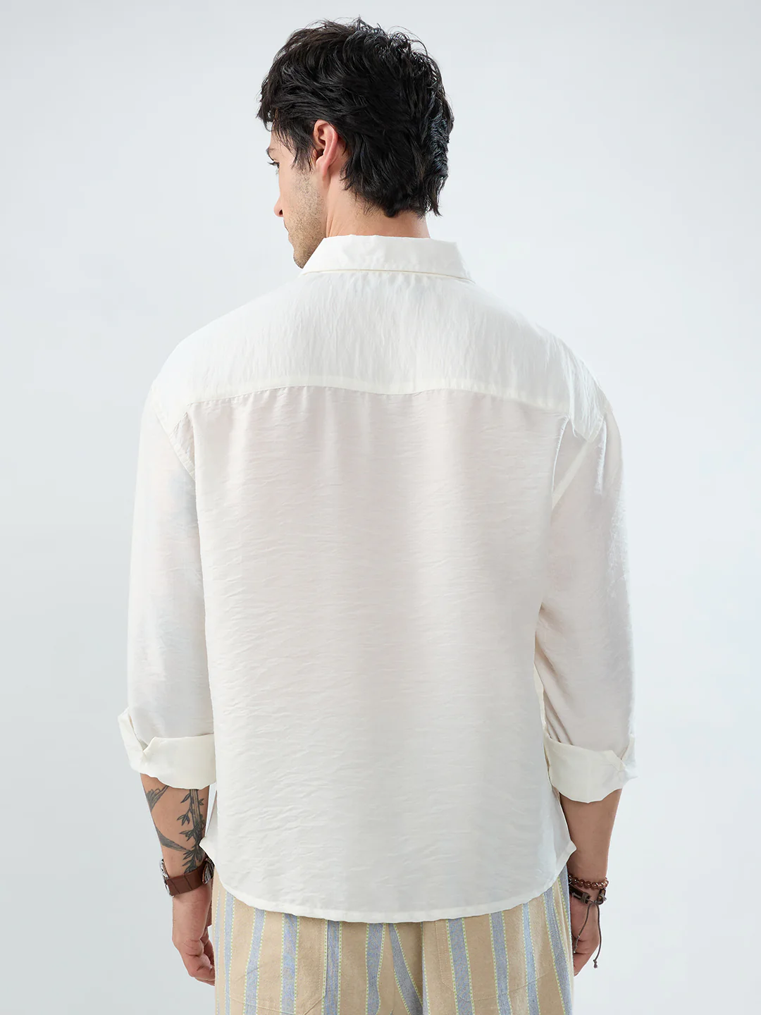 Solid White Crinkled Boxy Fit Crop Shirt - Image 7
