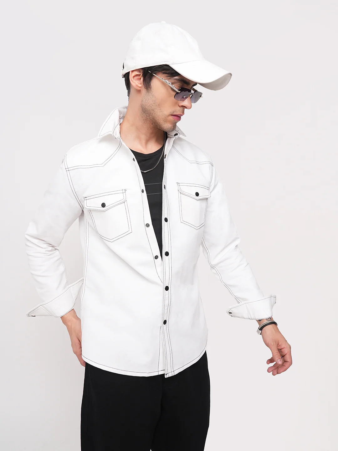 Solid White Double Flap Pocket Overshirt - Image 2