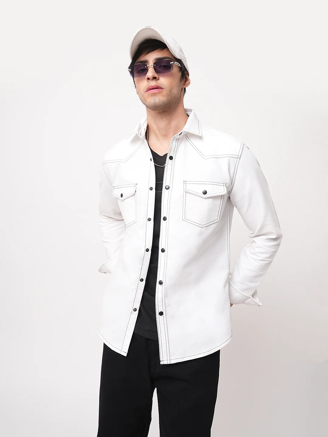Solid White Double Flap Pocket Overshirt - Image 4