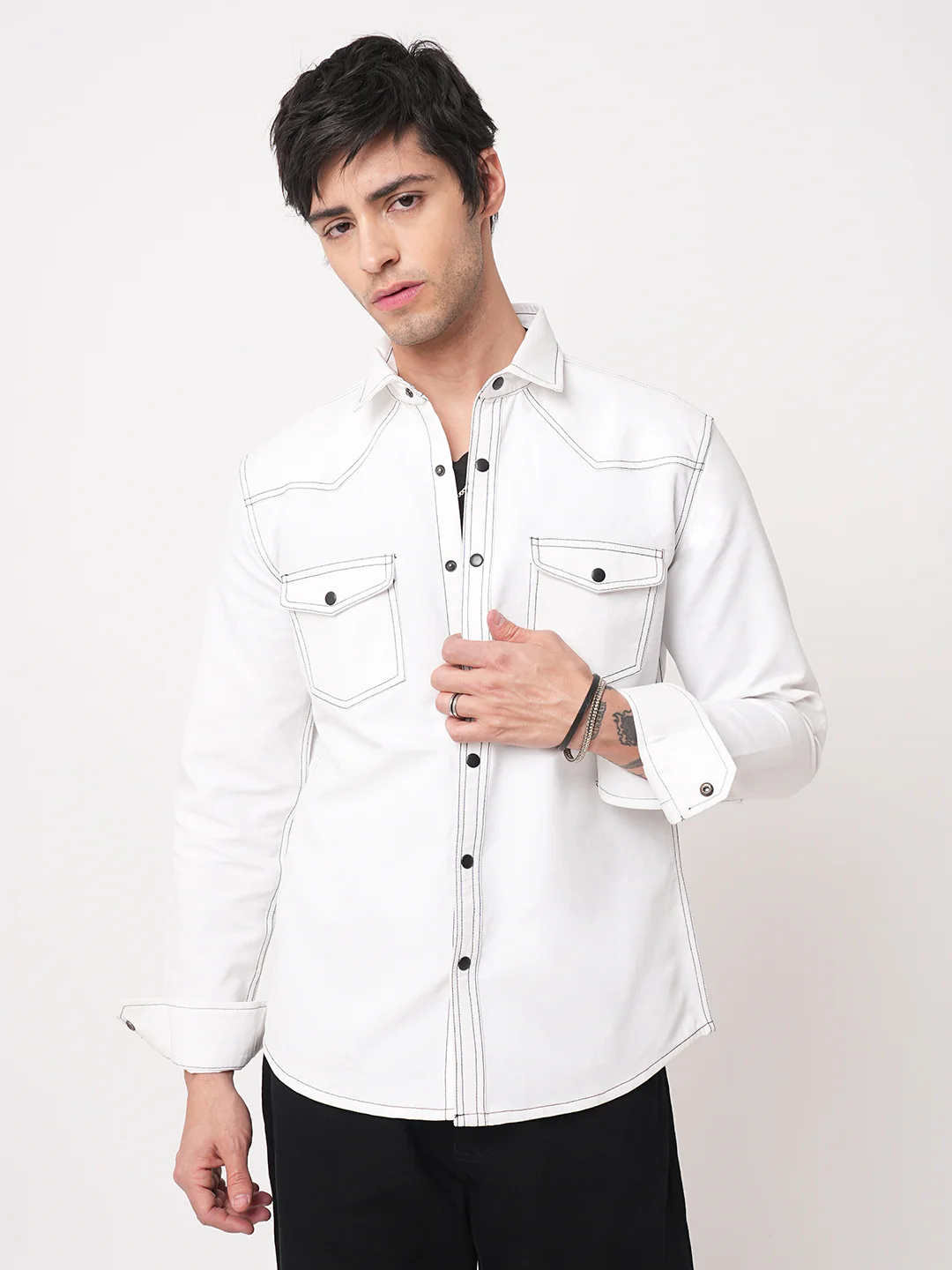 Solid White Double Flap Pocket Overshirt - Image 5