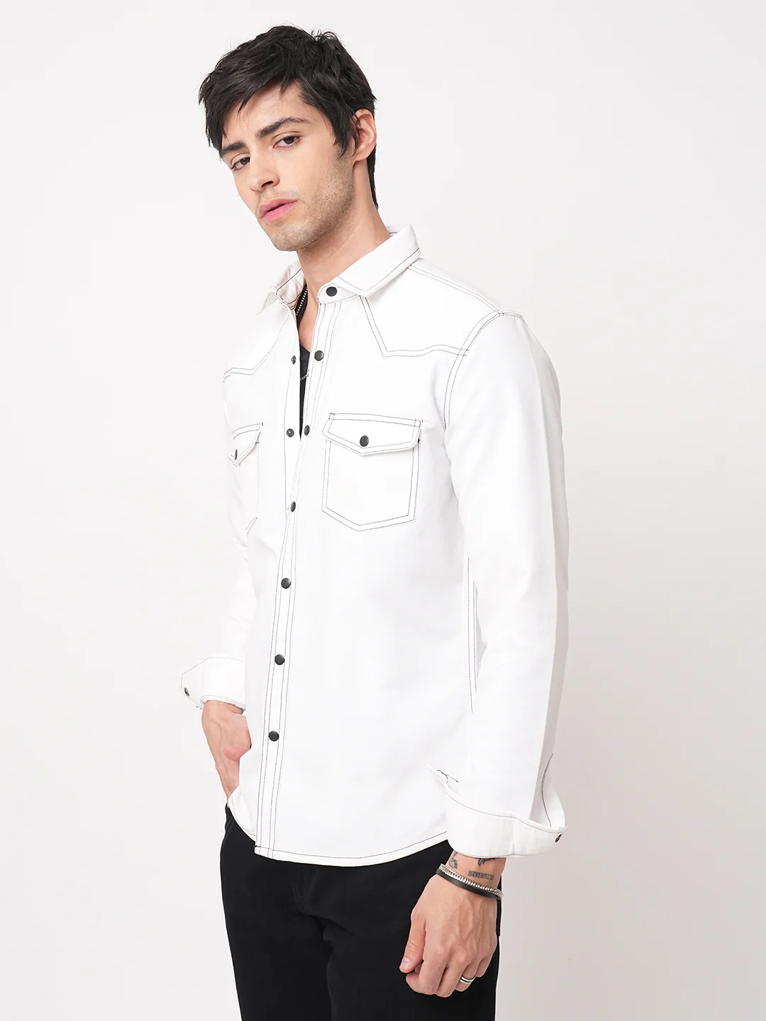 Solid White Double Flap Pocket Overshirt - Image 6