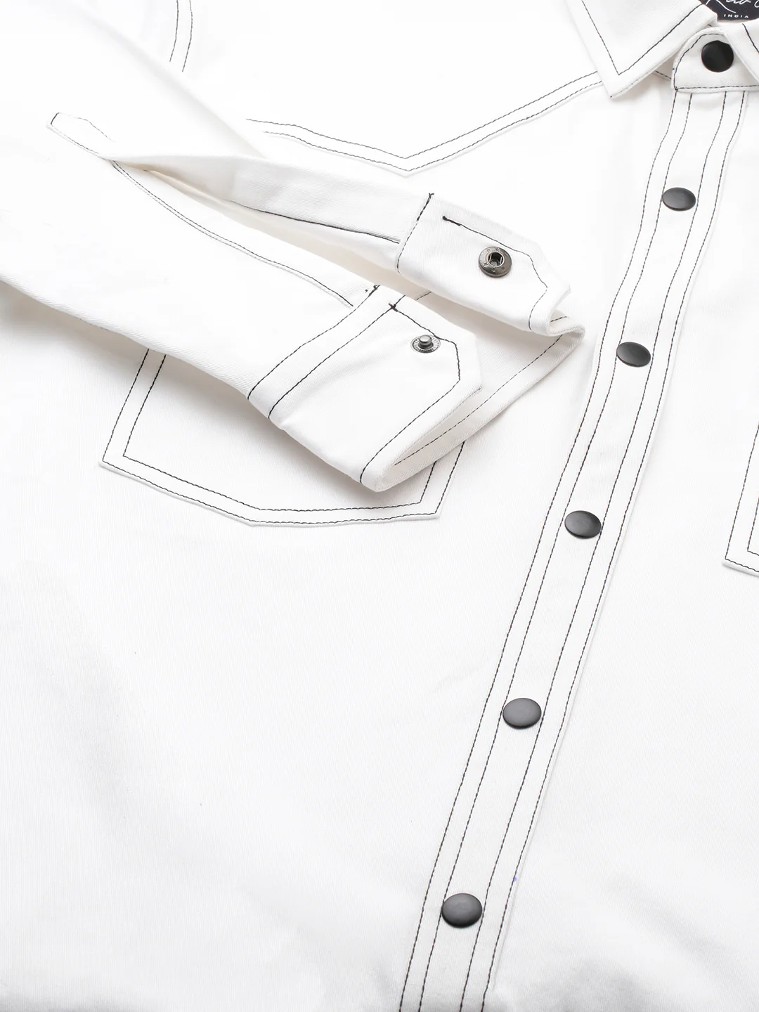 Solid White Double Flap Pocket Overshirt - Image 9