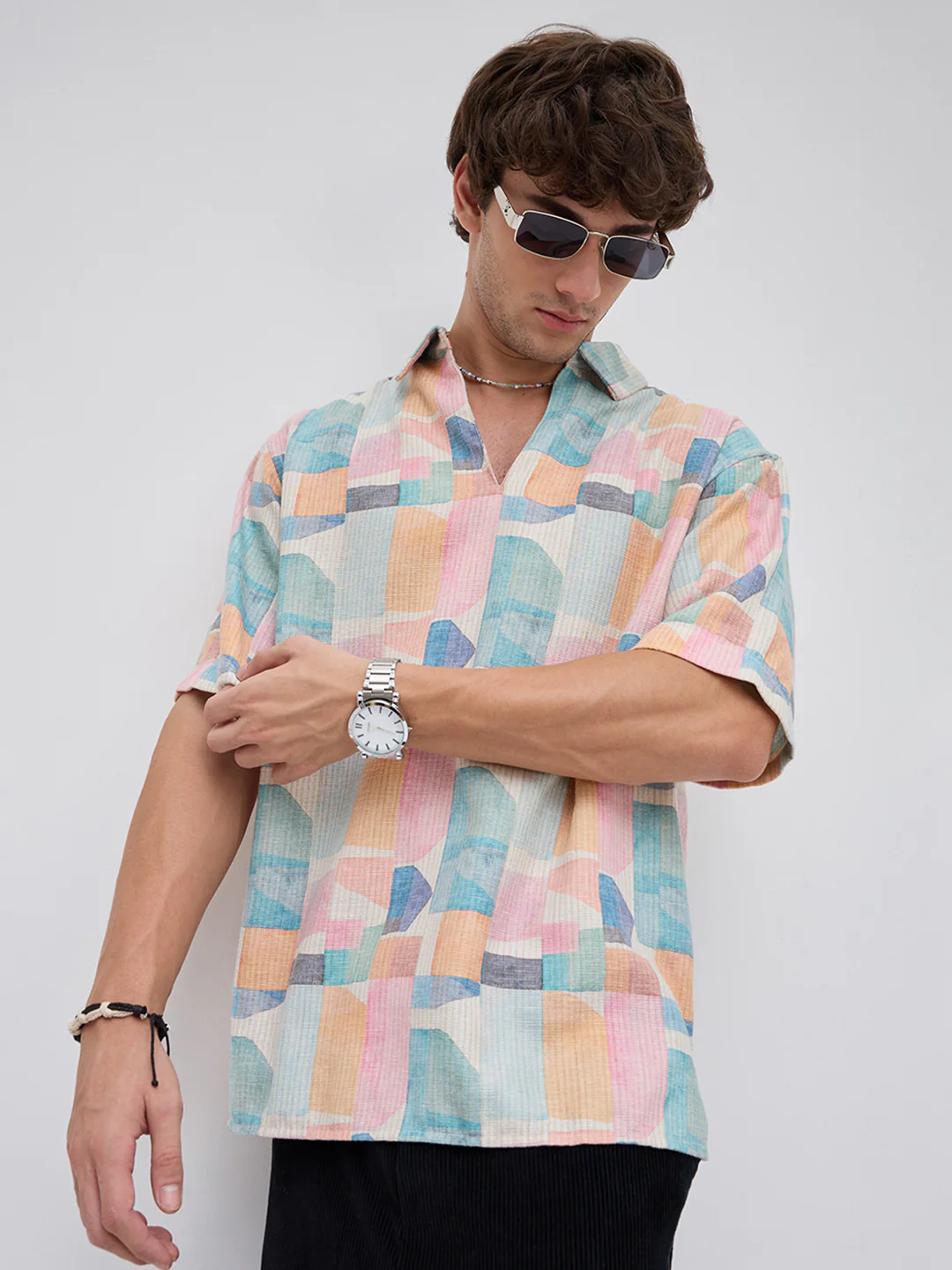 Sorbet Multi Premium Mirage Print Polo Oversized Shirt - Image 2