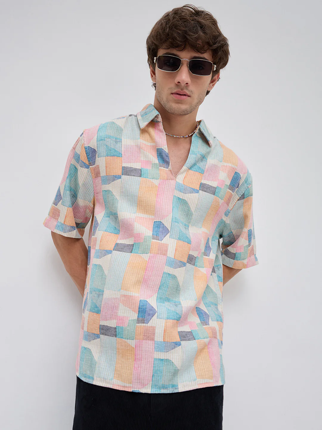 Sorbet Multi Premium Mirage Print Polo Oversized Shirt - Image 4