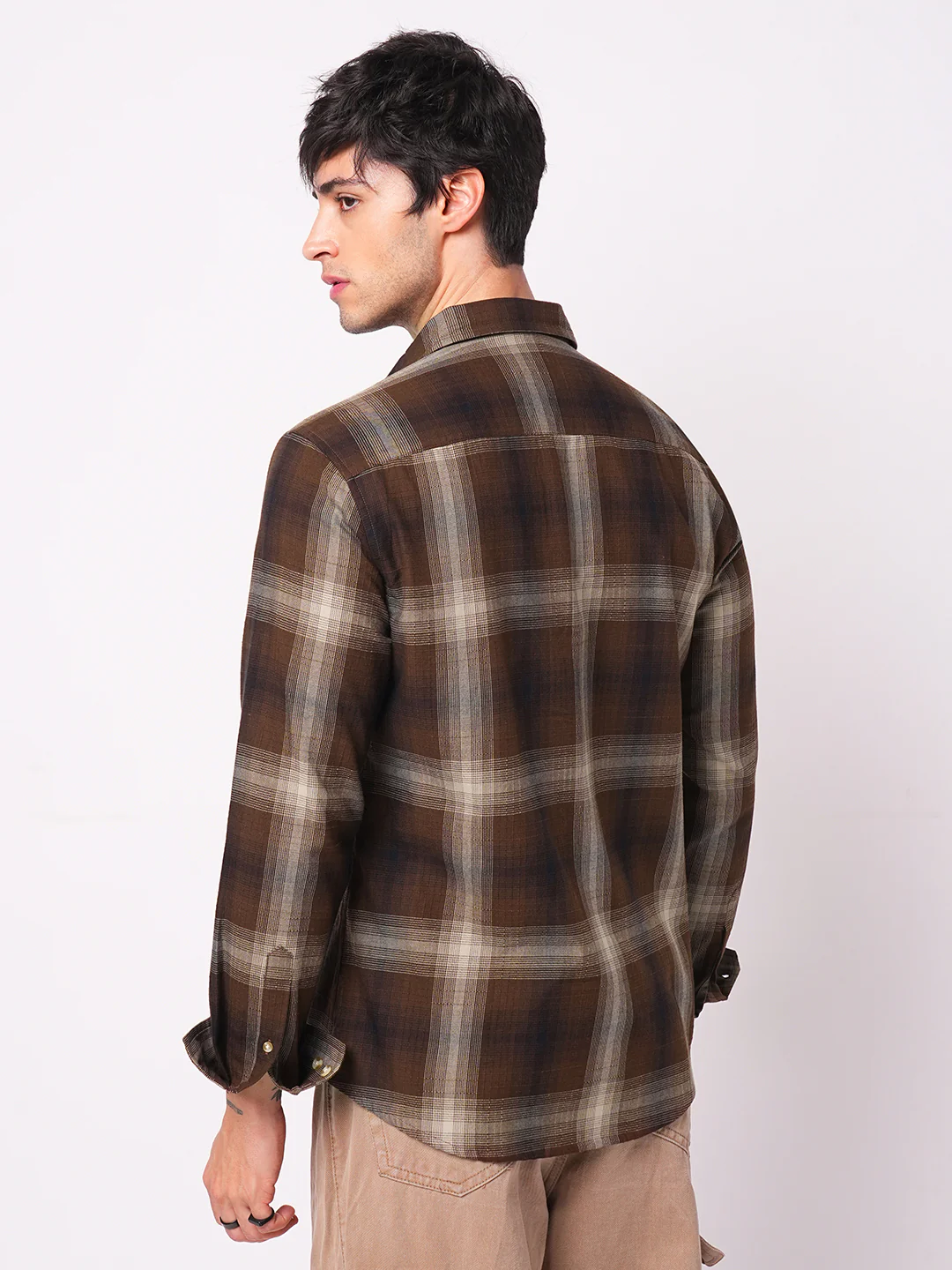 Spiffy Brunette Plaid Checkered Textured Shirt - Image 6