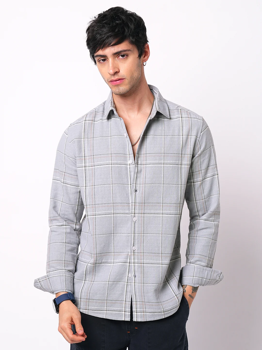 Spiffy Grey Windowpane Checks Textured Shirt - Image 4