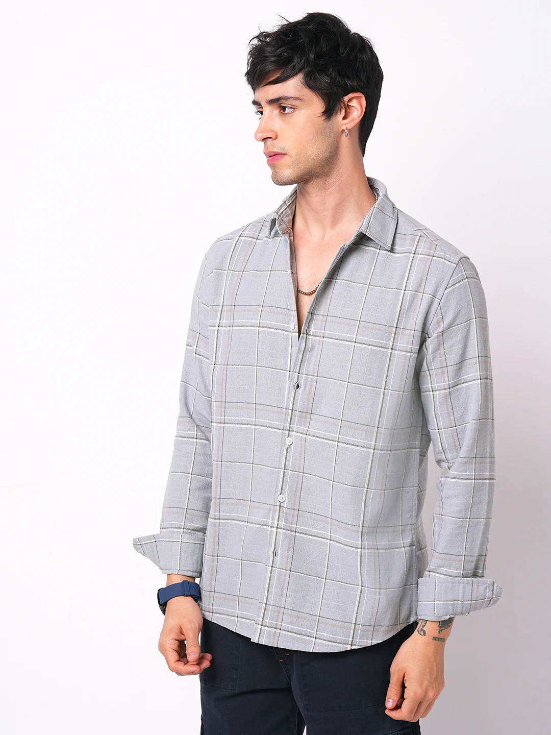 Spiffy Grey Windowpane Checks Textured Shirt - Image 5