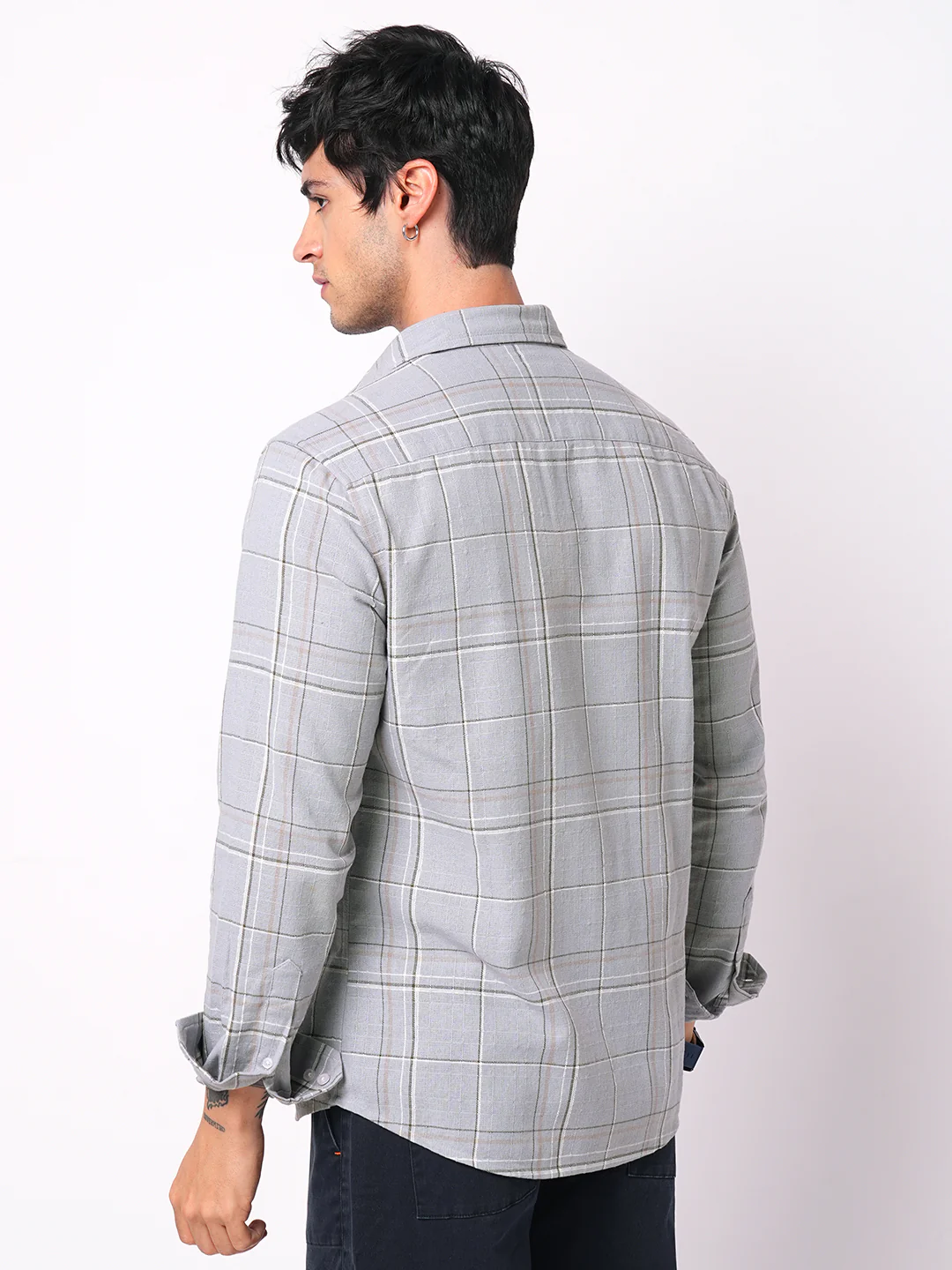 Spiffy Grey Windowpane Checks Textured Shirt - Image 6