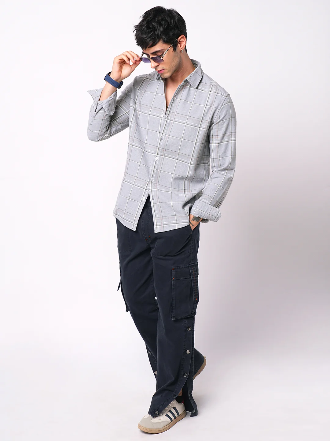 Spiffy Grey Windowpane Checks Textured Shirt - Image 7