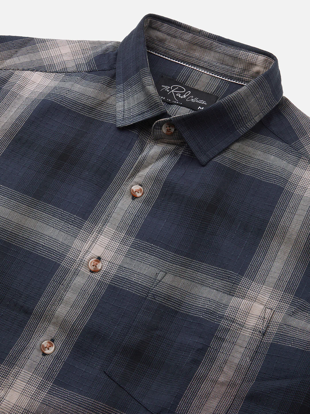 Premium Cotton Spiffy Space Blue Box Checks Textured Shirt - Image 3