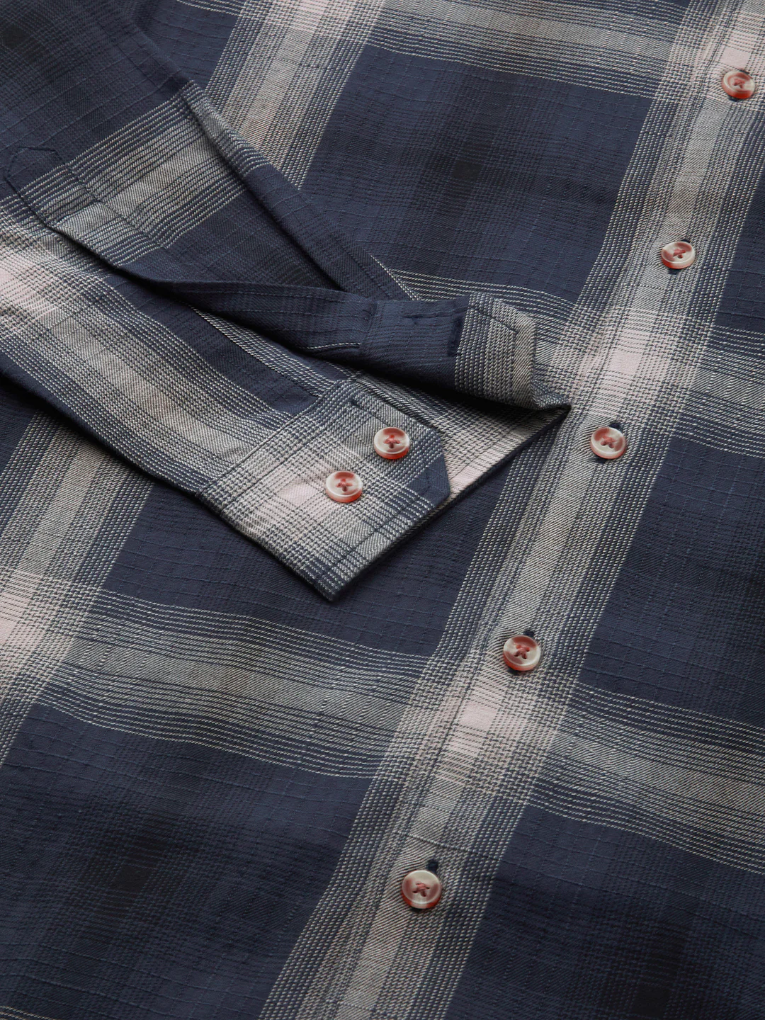 Premium Cotton Spiffy Space Blue Box Checks Textured Shirt - Image 9
