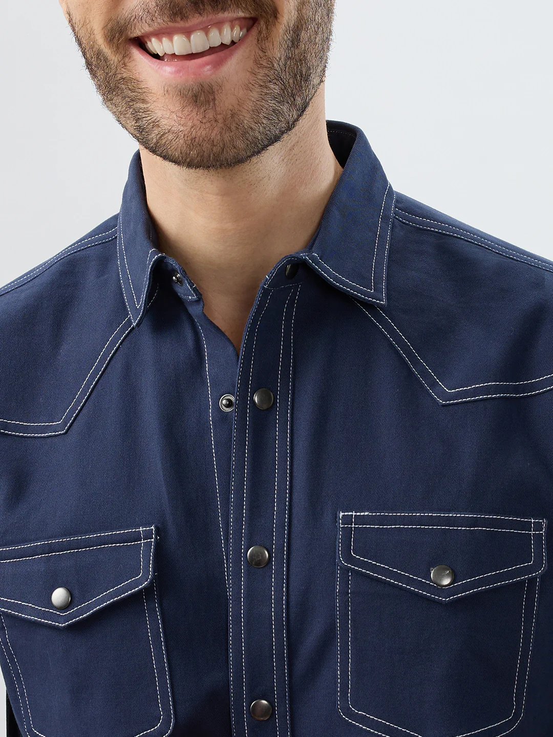 Spruce Blue Contrast Stitch Double Pocket Overshirt - Image 3