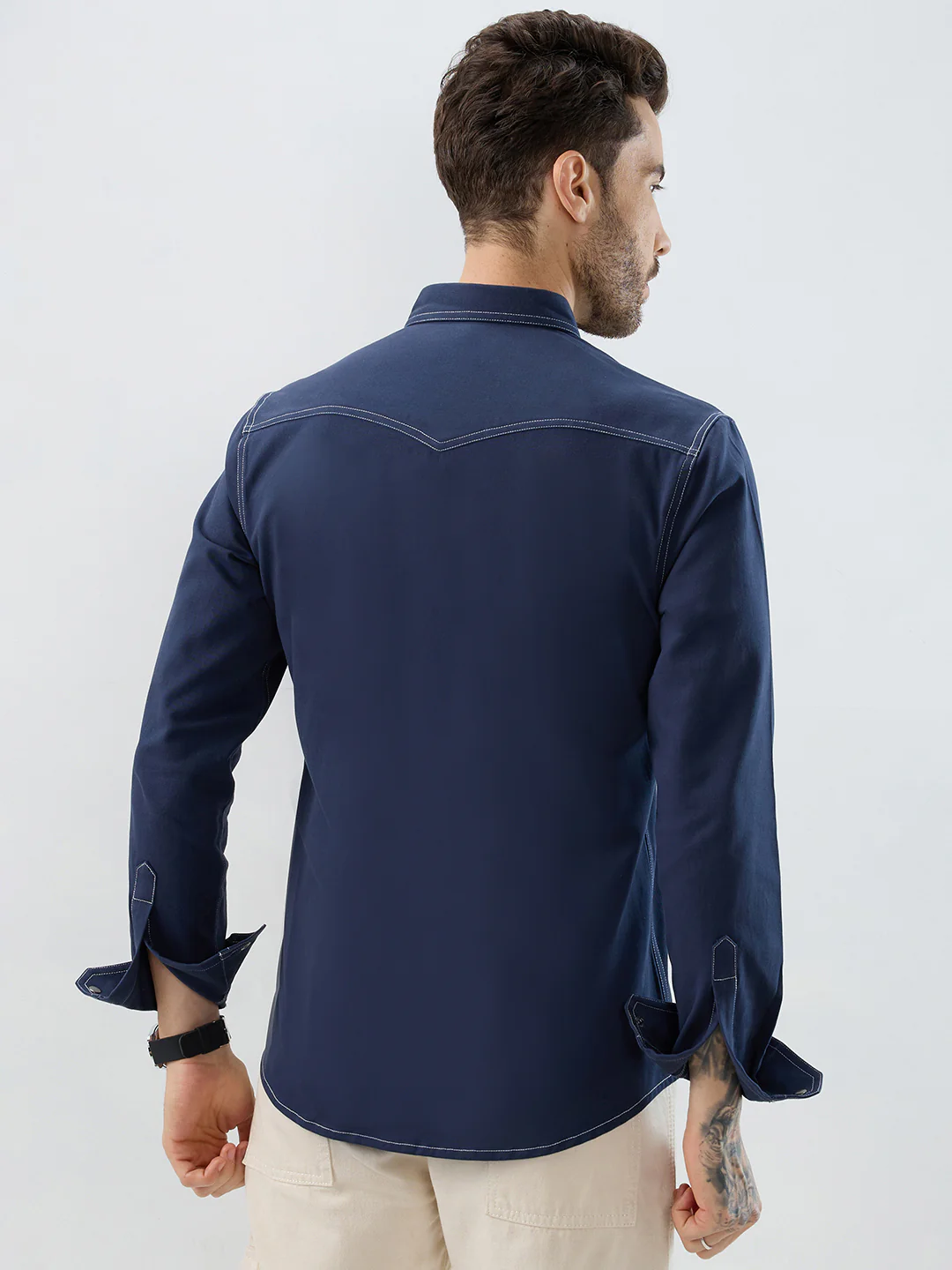 Spruce Blue Contrast Stitch Double Pocket Overshirt - Image 8