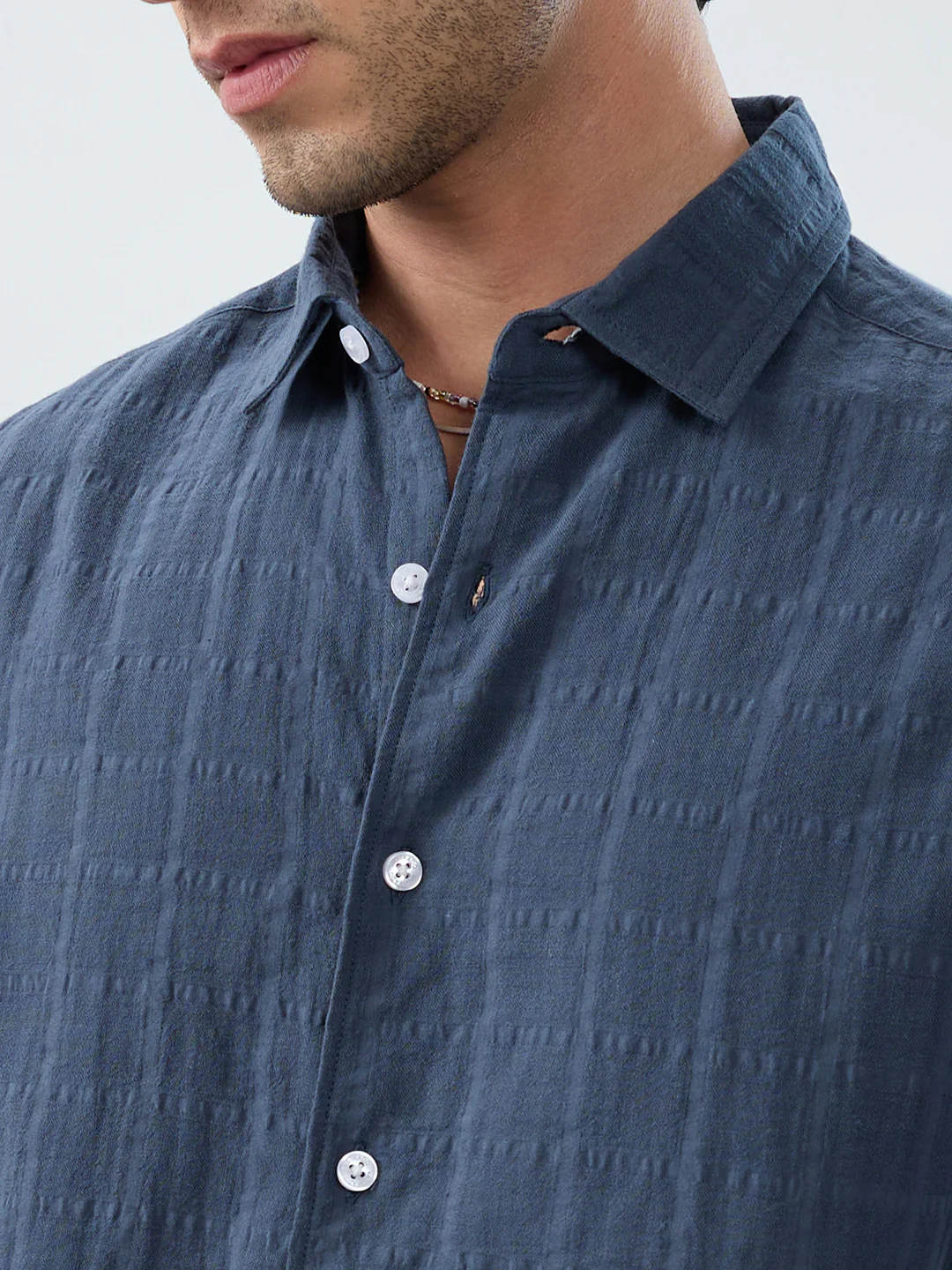 Spruce Blue Double Cloth Seersucker Checks Shirt - Image 3