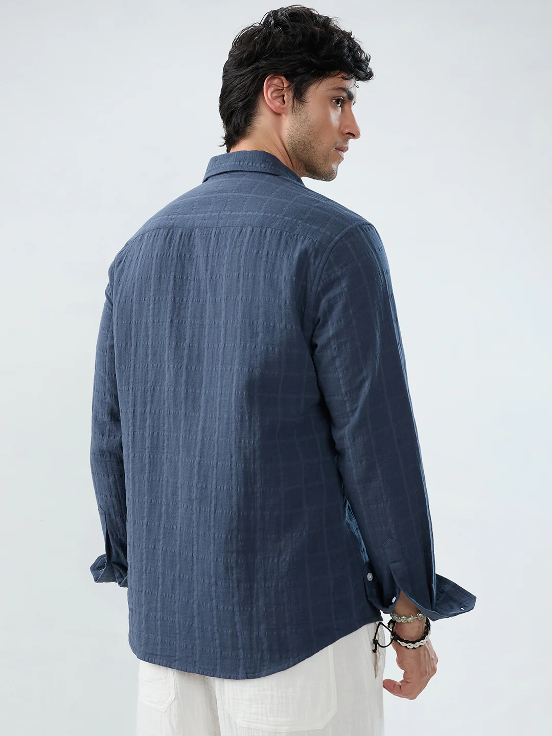 Spruce Blue Double Cloth Seersucker Checks Shirt - Image 7