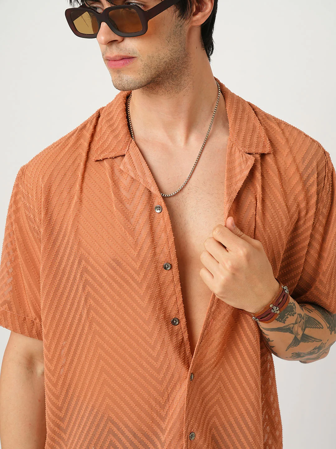 Squash Orange Textured Chiffon Oversized Shirt - Image 2