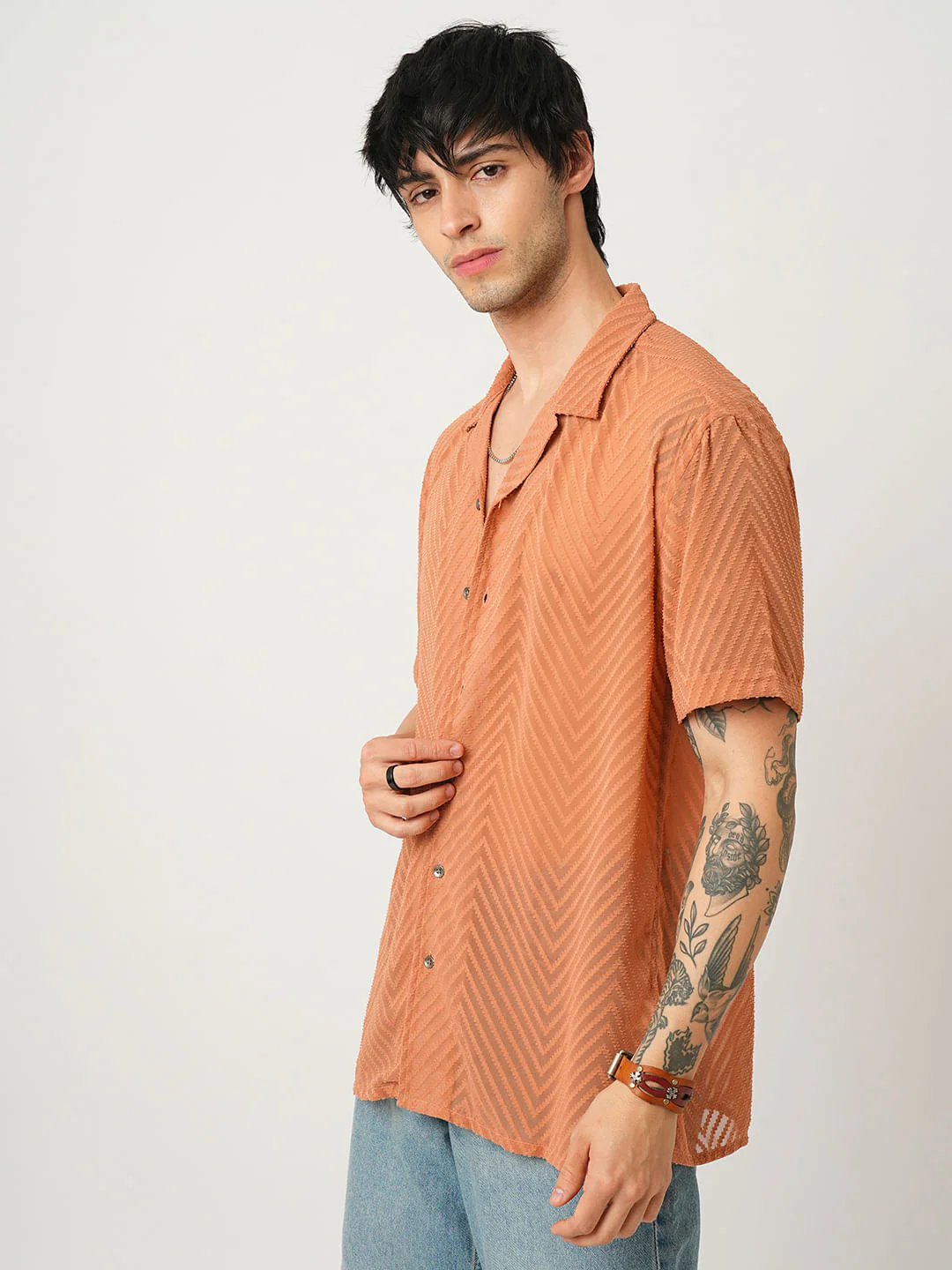 Squash Orange Textured Chiffon Oversized Shirt - Image 5