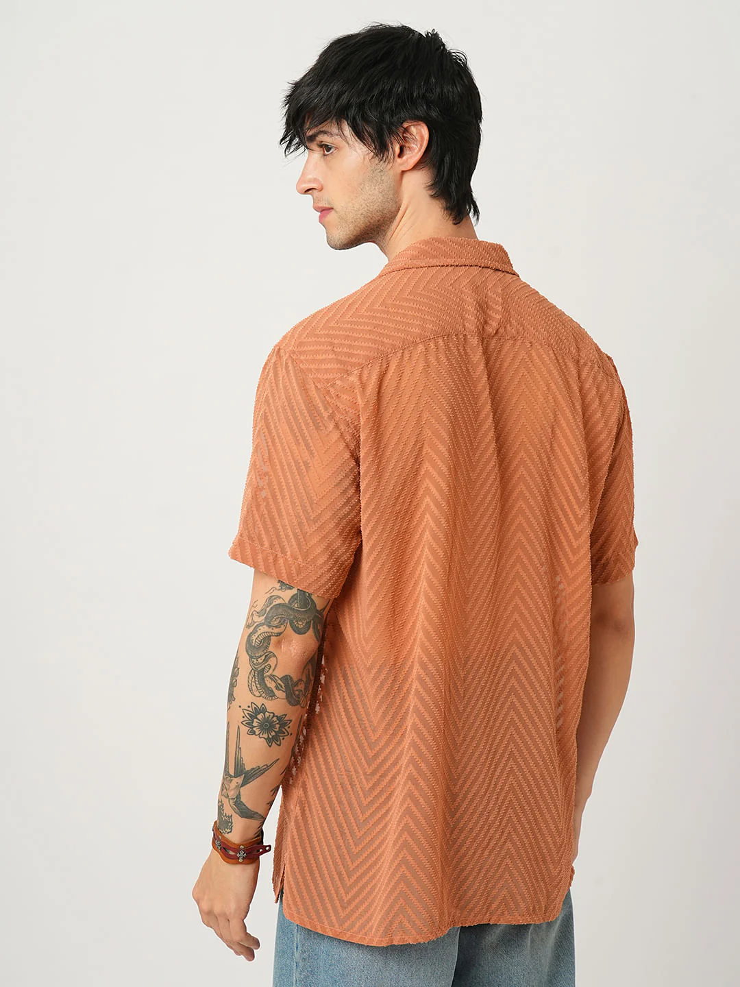 Squash Orange Textured Chiffon Oversized Shirt - Image 6