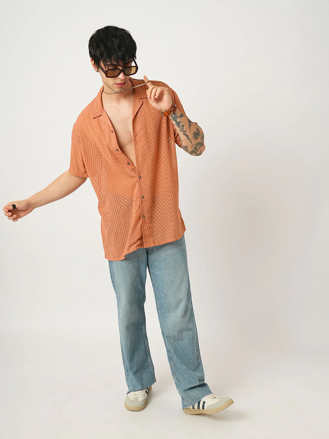 Squash Orange Textured Chiffon Oversized Shirt - Image 7