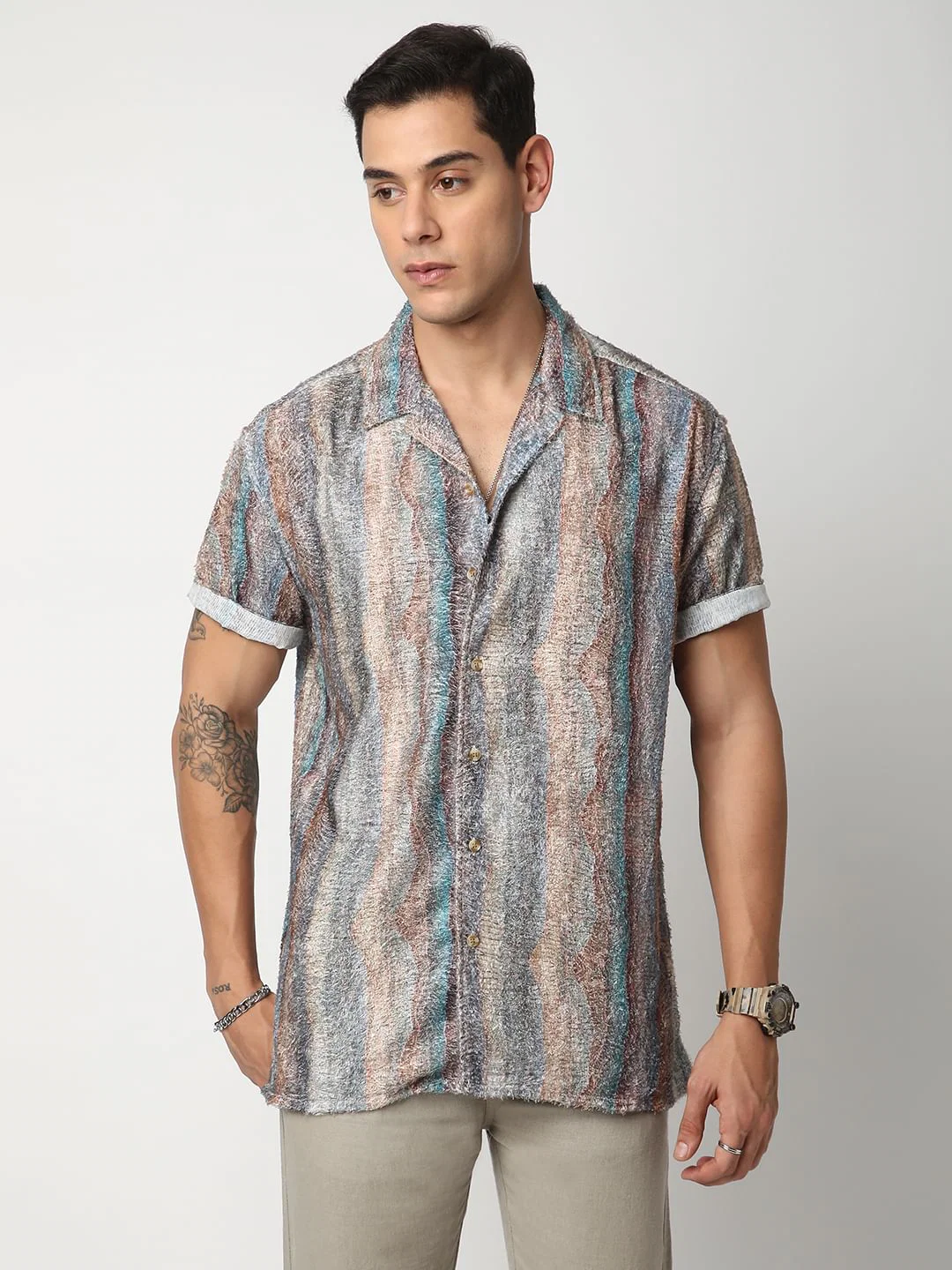 Squashy Multicolour Notch Collar Oversized Shirt - Image 4