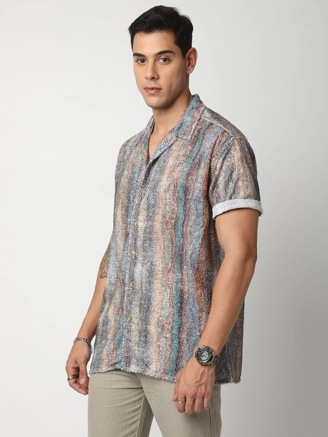 Squashy Multicolour Notch Collar Oversized Shirt - Image 5