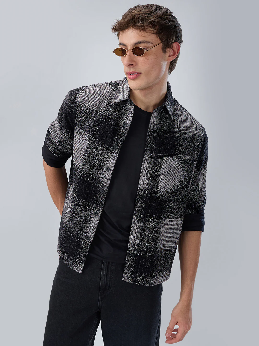 Static Monochrome Corduroy Boxy Fit Crop Overshirt - Image 2