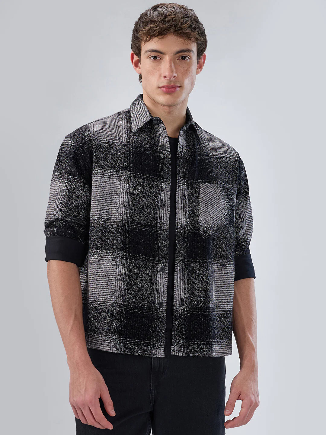 Static Monochrome Corduroy Boxy Fit Crop Overshirt - Image 5