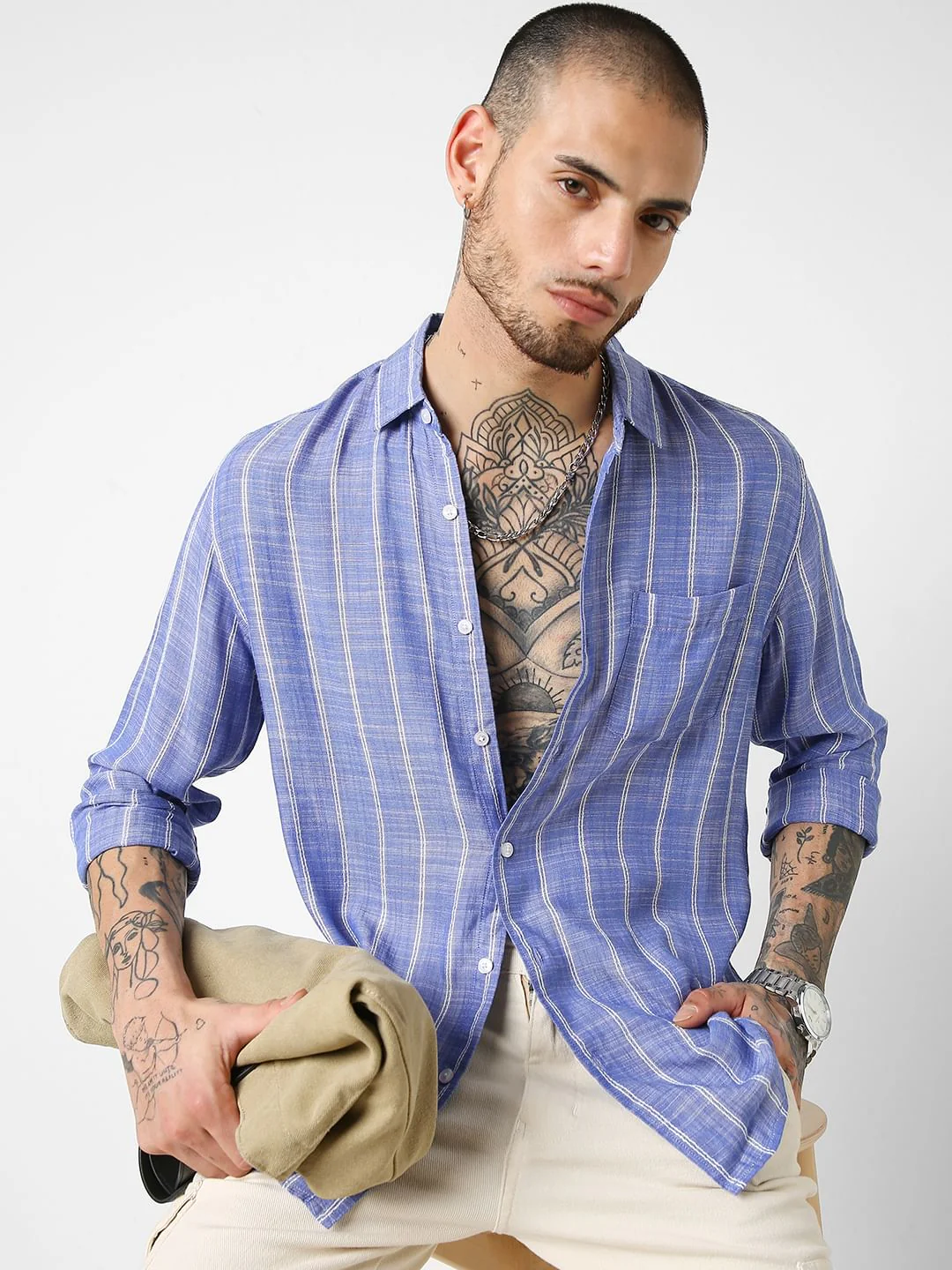 Steel Blue Striped Dobby Shirt - Image 4