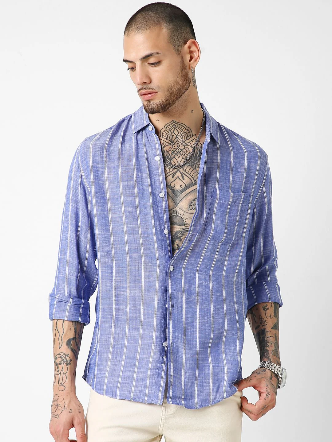 Steel Blue Striped Dobby Shirt - Image 5