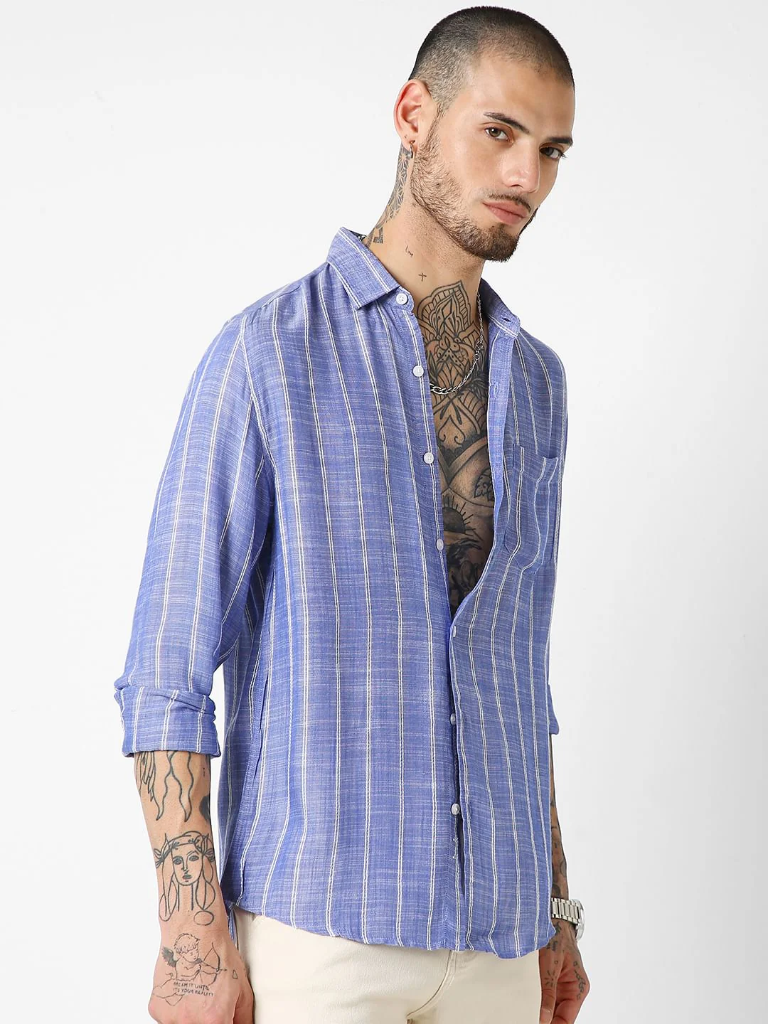 Steel Blue Striped Dobby Shirt - Image 6