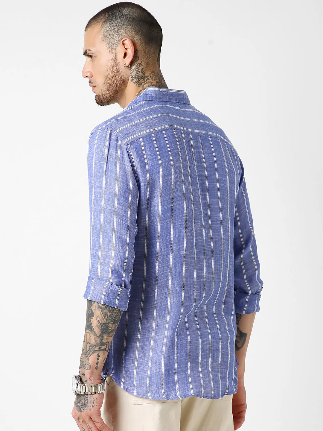Steel Blue Striped Dobby Shirt - Image 7