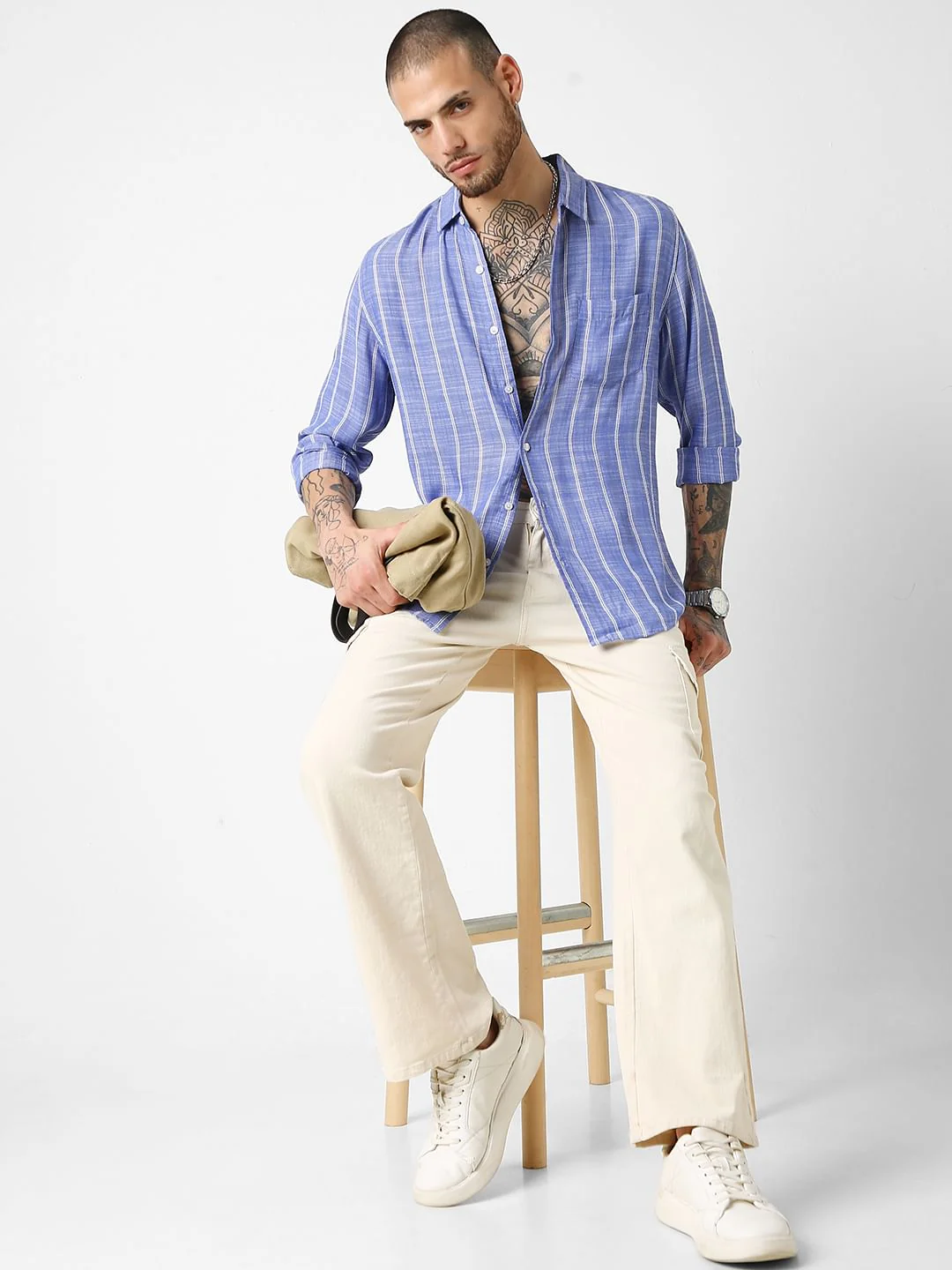 Steel Blue Striped Dobby Shirt - Image 8