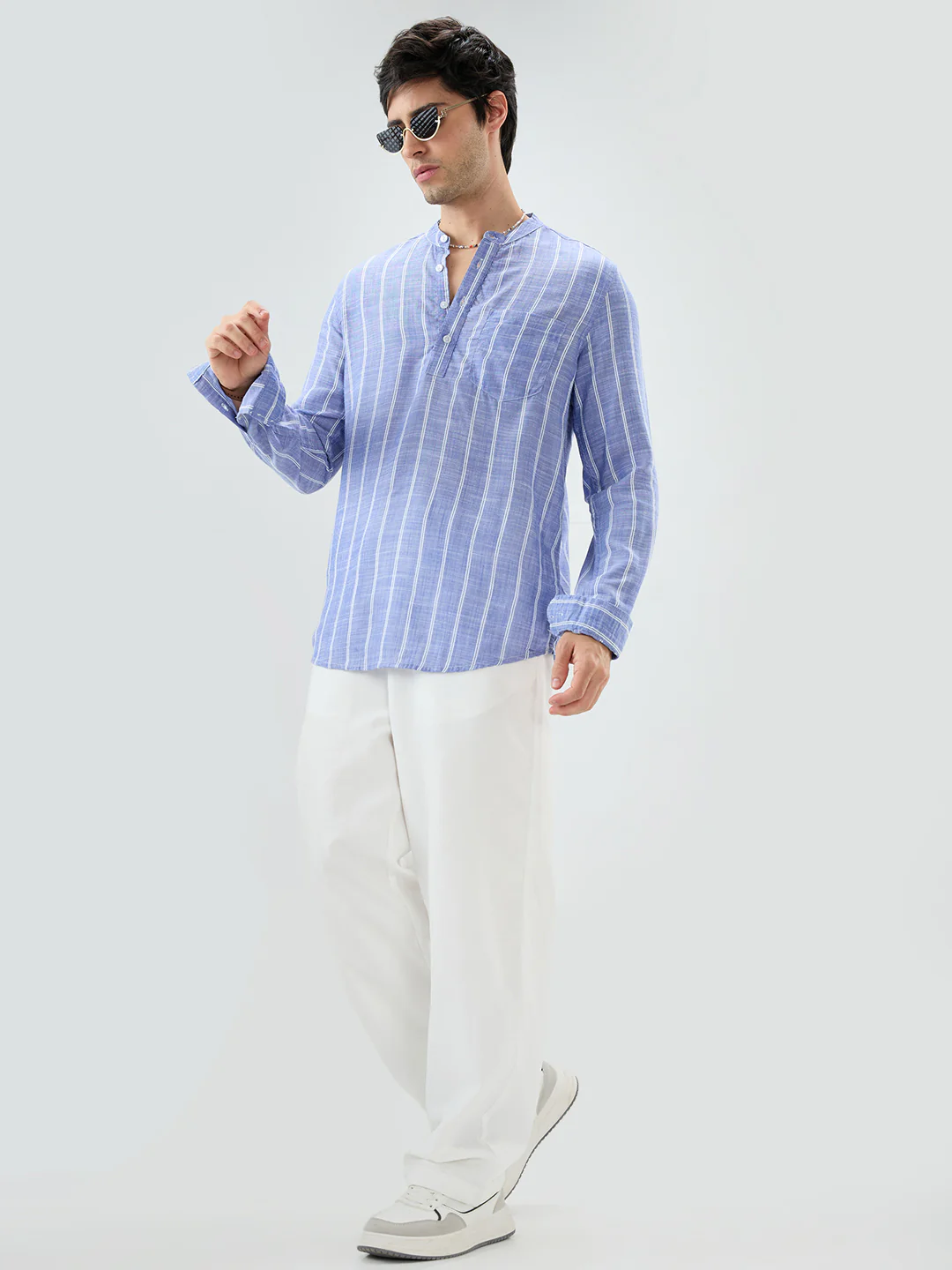 Steel Blue Striped Kurta - Image 8